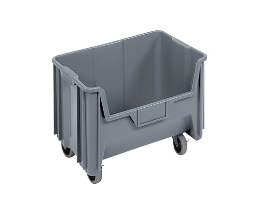Quantum QGH705MOBGY Mobile Rack Stackable Storage Bin | Plastic Organizer for Warehouse Distribution Office Supply | 250 lbs Capacity | 15.25"L x 19.87"W x 15.43"H | Gray, Polypropylene (Case of 3)