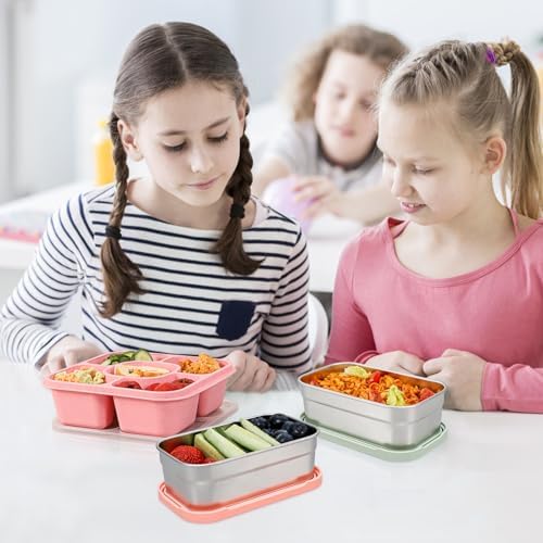 3-Pack Large Stainless Steel Snack Containers with Silicone Lids - 15oz Reusable Small Food Storage Deli Containers for Snacks & Meal Prep, Leak-Proof, Easy Open & BPA-Free (440ML)