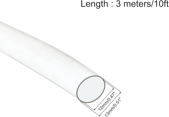 UXCell Clear PVC Tube Wire Harness Tubing, 1/2-inch(12mm) ID 10ft Sleeve for Wire Sheathing Protection