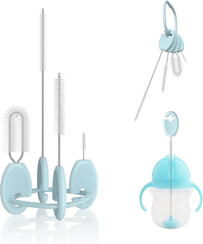 Baby Straw Brush Set, 4 Piece Cleaner Kit with Standable Key Ring – for Sippy Cups, Weighted Straw Cups & Baby Bottles – Designed for 0–24 Months