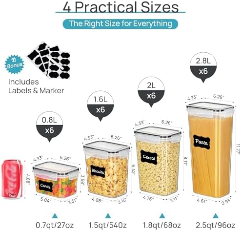 Airtight Food Storage Containers with Lids, 24 pcs, Black