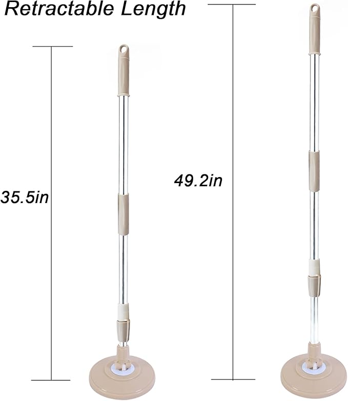 Spin Mop Pole Handle Replacement, Home Floor 360 Degrees Rotating Telescopic Replacement Handle Cleaning Tool Accessories Enhanced Thickened Version for Cleaning Home Bedroom Office (Khaki)