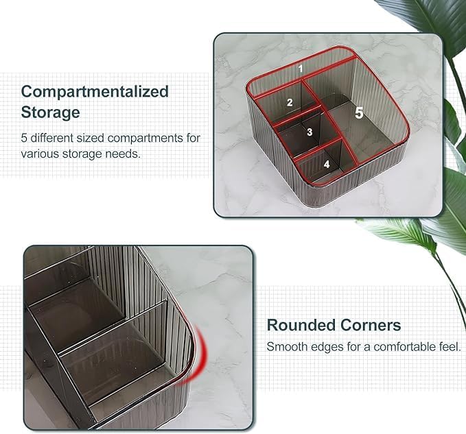 JessLab Makeup Organizer, PET Skincare Organizer with 5-Compartment Cosmetic Storage Makeup Organizer for Desk Wardrobe Bathroom Vanity Countertop