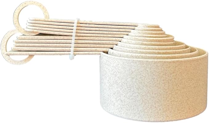 10 pcs Wheat Straw Measuring Cups and Spoons Set, Made of Natural Wheat Straw Fiber and Food Grade PP Material, BPA Free, Stackable, Microwave, Freezer and Dishwasher Safe, Cream Color