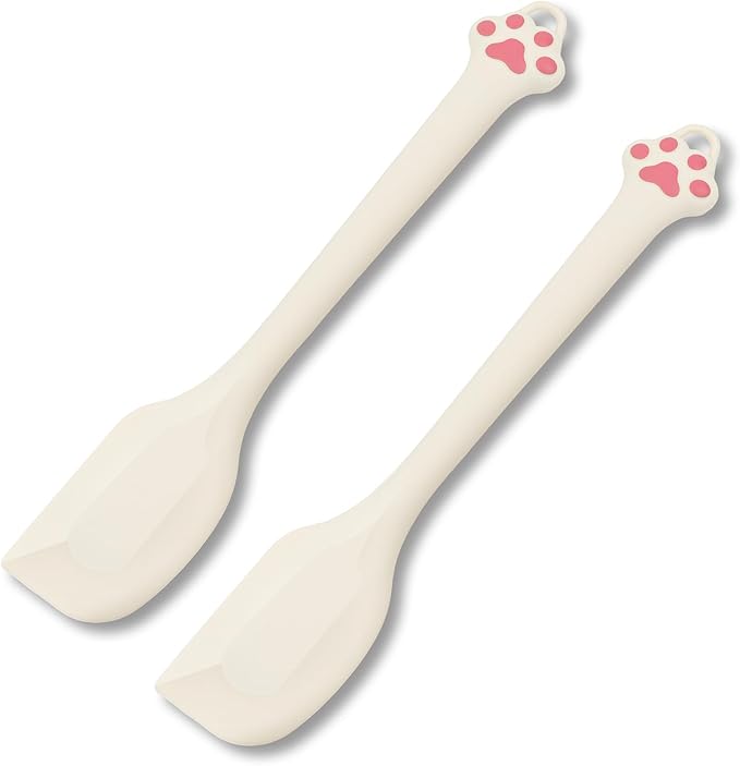 Cute Cat Paw Silicone Spatula Set - High Heat Resistant Rubber Scraper for Baking & Cooking, BPA-Free Non-Stick Kitchen Utensils, Adorable Cat Lover Gifts(2 Pack, 11 Inch, Cream)