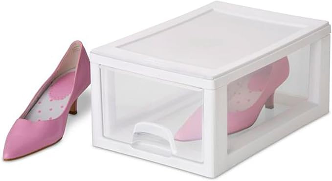 6-Pack Stacking Drawer, Clear Storage Closet Organizer, 6 Quart, White Frame