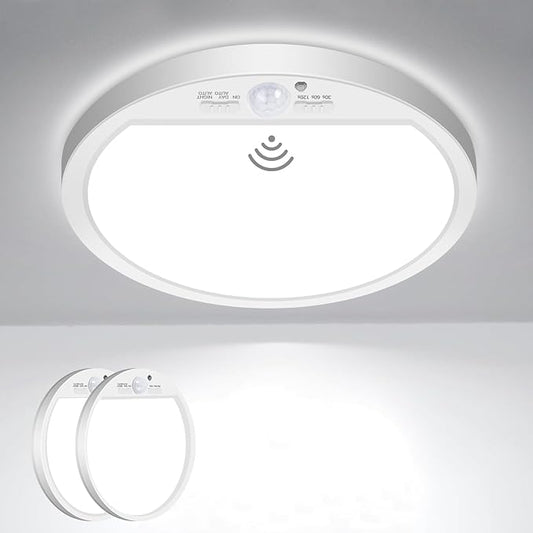 slochi 2Pack Motion Sensor Light Indoor Wired, 8.7 Inch 3000K/4000K/6500K Closet Lights Motion Sensored, 18W 1800LM Flush Mount Ceiling Light for Hallway Pantry Stairwell Porch, White