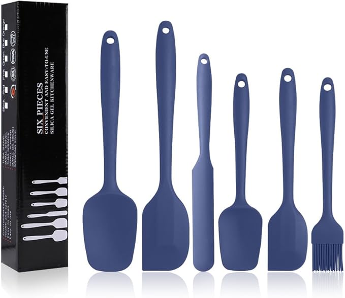 Silicone Spatulas Set, Rubber Spoon Spatula Heat Resistant Spoonula One Piece Design Seamless Spatula Non-Stick Scrapers Baking Mixing Tool (Dark Blue)