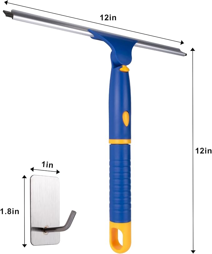 ITTAR 12 inch Rotatable Shower Squeegee for Glass Doors, Multi-Purpose Window Squeegee with Hook & Refill Rubber Blade