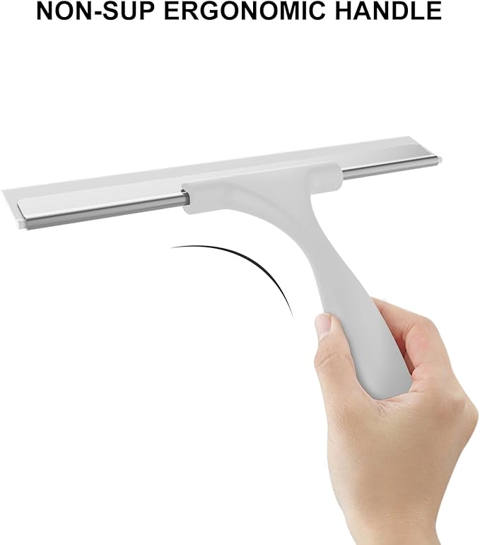 SetSail Squeegee for Shower Glass with Hook Stainless Steel Shower Squeegee for Glass Doors All-Purpose Window Squeegee for Cleaning, 10 Inches