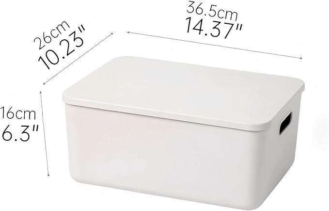4 Piece Plastic Storage Baskets Boxes with Lids,14.4x10.2x6.3 Inch Stackable Organizing Bins,Handles, Versatile Containers for Pantry,Bathroom,Closet Shelves Desktop (Light grey, 4L)