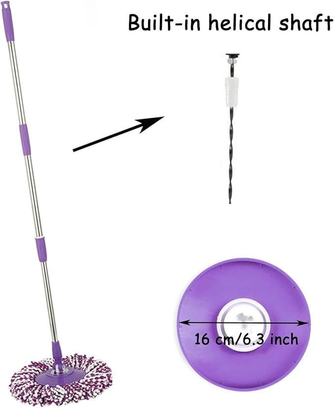 Spin Mop Pole Handle Replacement, Home Floor 360 Degrees Rotating Telescopic Replacement Handle Cleaning Tool Accessories Enhanced Thickened Version for Cleaning Home Office (Purple)