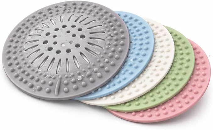 Shower Drain Hair Catcher - 5 Pack Anti-Slip TPR Silicone Drain Covers for Bathroom Tub Sink