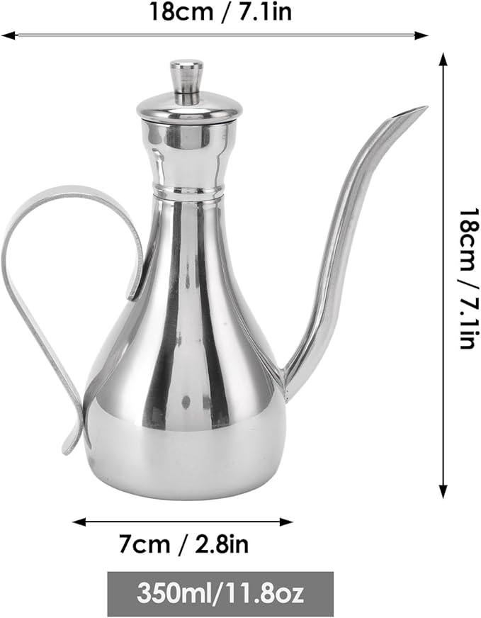 Stainless Steel Oil Dispenser Bottle, 11oz/350ml Non Drip Leak Proof Pouring Pot for Olive Oil, Vinegar, Soy Sauce, Salad, Oil Storage Can Container for Home Kitchen