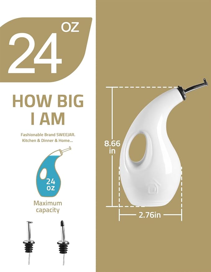 Sweejar Ceramic Olive Oil Dispenser Bottle, 24 Oz Opaque Cruet Protects EVOO Oil to Reduce Oxidation, Suitable for Storage Vinegar, Coffee Syrups, Liquids (Beige)