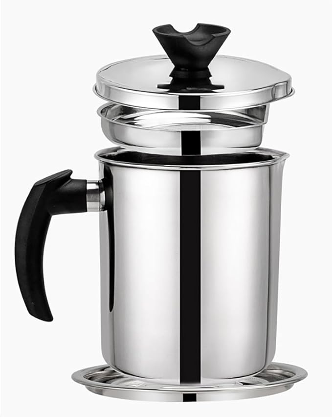 LI-GELISI Oil Storage Grease Keeper, Grease Strainer Pot Grease Container with Mesh Strainer (1.7 L)