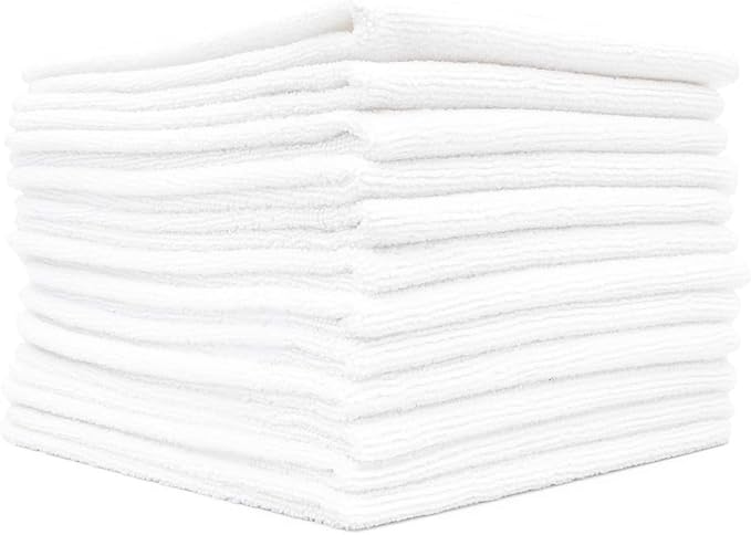 The Rag Company - All-Purpose Microfiber Terry Cleaning Towels - Commercial Grade, Highly Absorbent, Lint-Free, Streak-Free, Kitchens, Bathrooms, Offices, 300gsm, 14in x 14in, White (12-Pack)