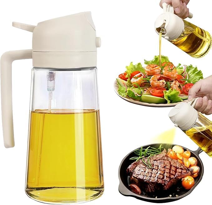 Oil Sprayer for Cooking – 16oz Glass Bottle with Fine Mist Nozzle – Ideal for Olive Oil, Air Fryers, Salads, Grilling, and Baking (Creamy White)