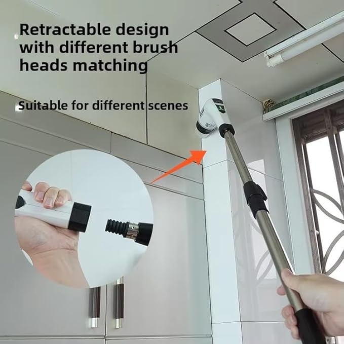 Electric Spin Scrubber, Cordless Cleaning Brush with 9 Replaceable Brush Heads, Tub and Floor Tile 360 Power Scrubber Dual Speed with Adjustable Detachable Handle for Bathroom Kitchen Car (9)