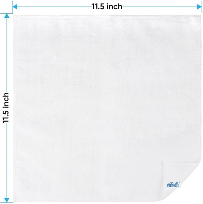 HOMEXCEL White Microfiber Cleaning Cloth, 12 Pack Premium Microfiber Towels for Cars, Lint Free, Scratch-Free, Highly Absorbent, Reusable Cleaning Rags for Car, Household, Kitchen, Window, 11.5"X11.5"