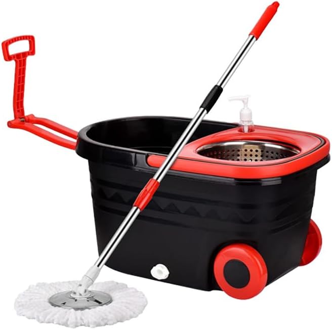 Mop Bucket with Wringer On Wheels,360°Spin Mop and Bucket,with Stainless Steel Handle and 3 Microfiber Mop Replacement Heads(25QT)
