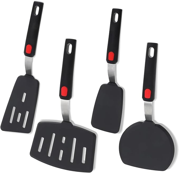 Silicone Spatula Turner Set of 4, Wiztoynia 600°F Heat Resistant Cooking Spatulas for Nonstick Cookware, BPA Free Rubber Spatula Large Kitchen Utensils Set for Egg, Pancake, Burger, Fish