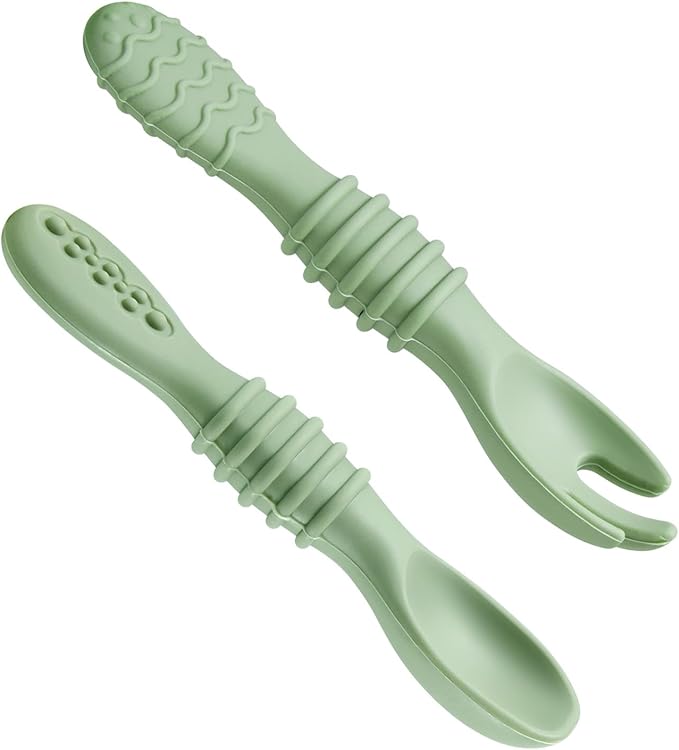 PandaEar 6 Pack Silicone Baby Spoons & Forks | Baby Feeding Set Self Feeding Utensils, Toddler Infant Feeding Spoon Forks BPA Free First Stage