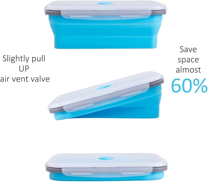 Collapsible Food Storage Containers with Airtight Lid & Air Vent, 40.5 oz, Kitchen Stacking Silicone Collapsible Meal Prep Container Set for Leftover