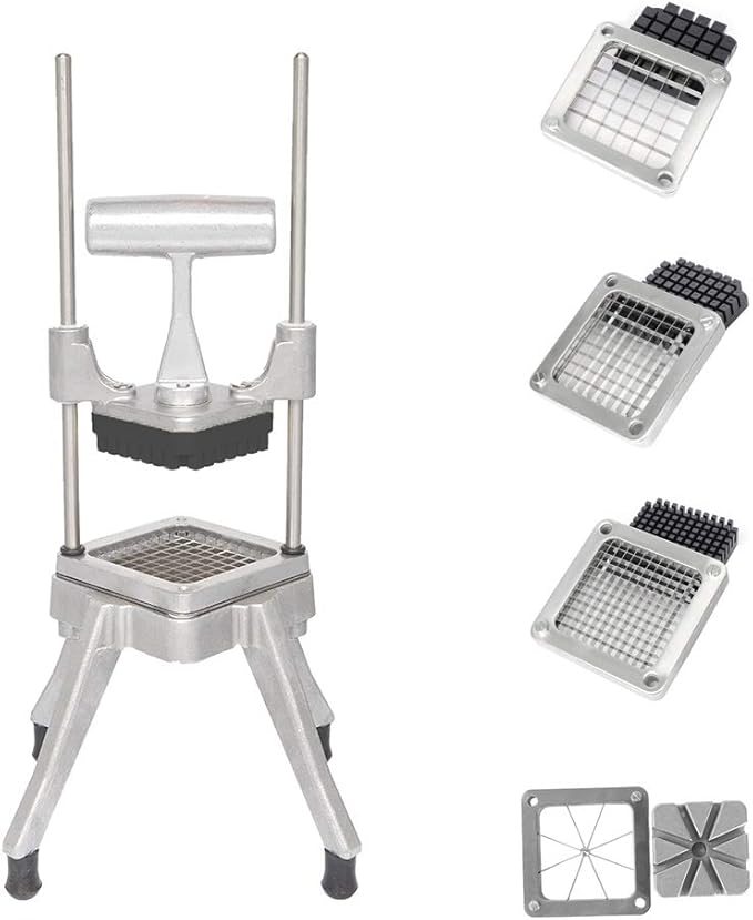ROVSUN Commercial Vegetable Chopper French Fry Cutter with 4 Sizes Blades, Potato Dicer Slicer Fruit Chopper Stainless Steel for Restaurant, Home & Kitchen, 1/2", 3/8", 1/4" & 8-Wedge Blades
