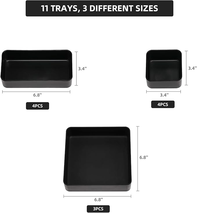 11-Piece Stackable Drawer Organizer Set, Multi-size Desk Drawer Organizer Trays Vanity Storage Bins for Storing Makeup, Stationery