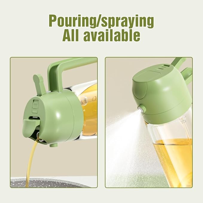 2 In 1 Glass Oil Sprayer & Dispenser with Brush, 2024 New 2-in-1 Glass Oil Sprayer and Dispenser for Kitchen Cooking, Spray Oil Dispenser for Kitchen, Food-grade Oil Mister Spray Bottle (Black,470ml)