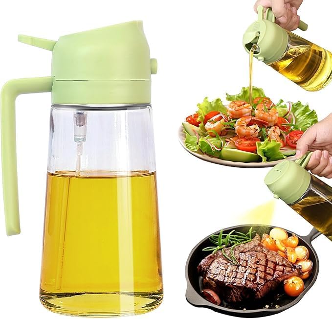 Oil Sprayer for Cooking – 16oz Glass Bottle with Fine Mist Nozzle – Ideal for Olive Oil, Air Fryers, Salads, Grilling, and Baking (Green)