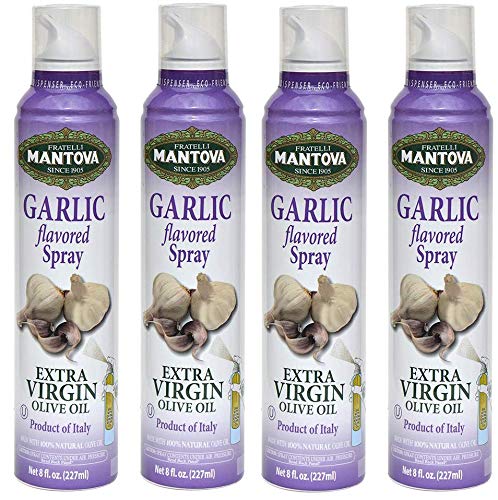 Mantova Extra Virgin Olive Oil Spray Garlic Flavored 8 oz. Spray Bottle - Manage Oil Amount - Great For Salads & Cooking (Fоur Расk)
