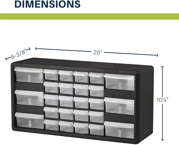 Akro-Mils 26-Drawer Plastic Drawer Storage Cabinet for Garage Organization, Bead Organizer, Building Bricks Storage, Teacher Toolbox, Makeup Organizer, 20-Inch W x 6-Inch D x 10-Inch H, 10126 Yellow