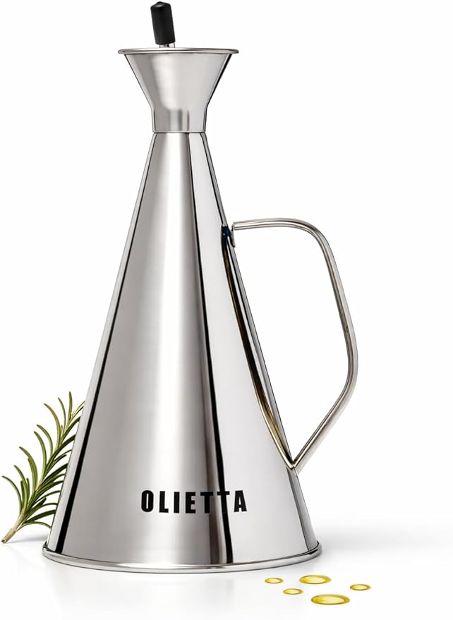 Olietta Olive Oil Dispenser Bottle Stainless Steel Non Drip Leak Proof No Mess Vinegar Pourer & Kitchen Drizzler 8.5 oz 250ML 0.25 Litre Great for Pouring & Drizzling Easy to Clean & Leakproof