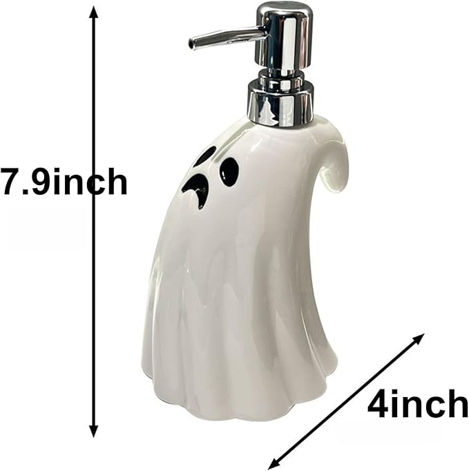Cute Ceramic Ghost Soap Dispenser - 1pc Ghost Shape Lotion Bottle, Refillable Hand Liquid Soap Dispenser with Pump for Bathroom Decor, Dish Soap Bottle for Kitchen Countertop 400ml/13.5oz