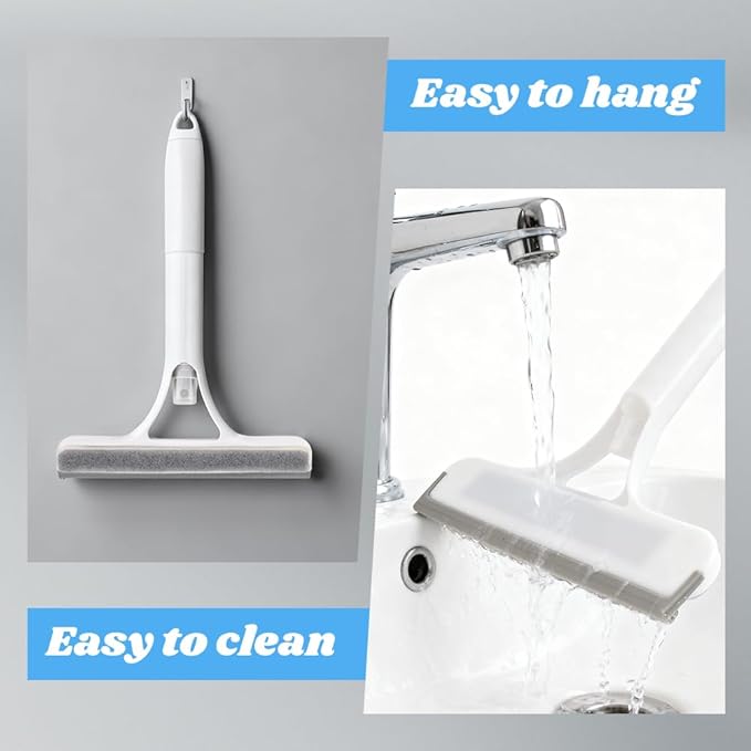 3 in 1 Window Cleaning Scraper with 2 Replaceable Cleaning Cotton Strips, 3 in 1 Spray Squeegee for Home Glass Doors Car Windows Glass, All-Purpose Window Cleaner Tool(1pc White & 1pc Blue)