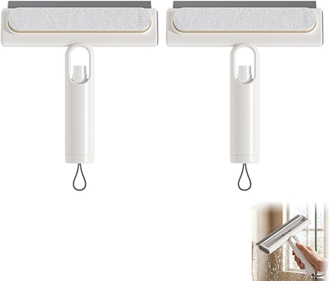 2Pcs Double Sided Glass Scraper Window Brush, 2026 New 2 in 1 Window Screen Cleaning Brush Built-in Water Spray, Multifunctional Squeegee for Window Cleaning Fit for Car Patio, Door, Porch Screens