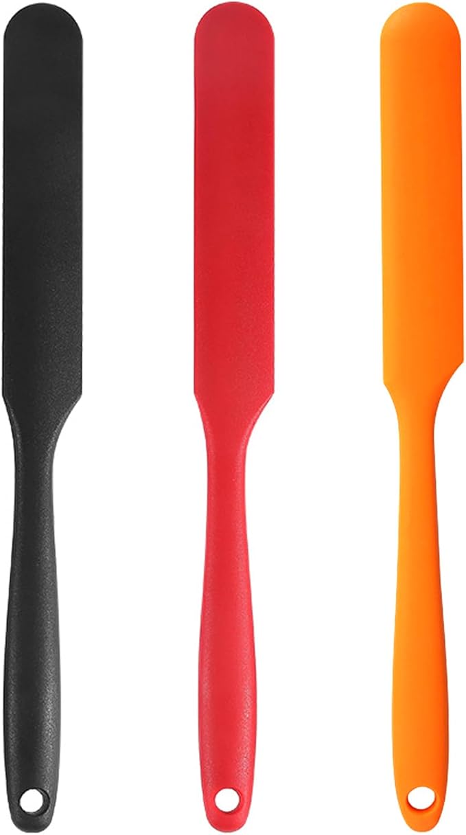 【3 Pack】Silicone Jar Spatula, Long Handle Jar Scraper Spurtle, Sourdough Spatula, Non-Stick Heat Resistant Cake Cream Spatulas Set, Small Spatulas for Kitchen Use