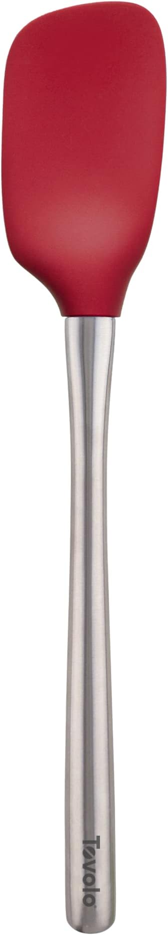 Tovolo Spoon Spatula Spoonula with Stainless Steel Handle Ergonomic Grip Cayenne Red, Silicone Scoopula Kitchen Utensil Non Scratch Easy Clean Dishwasher Safe Heat Resistant Flex Core Scoop Spatula