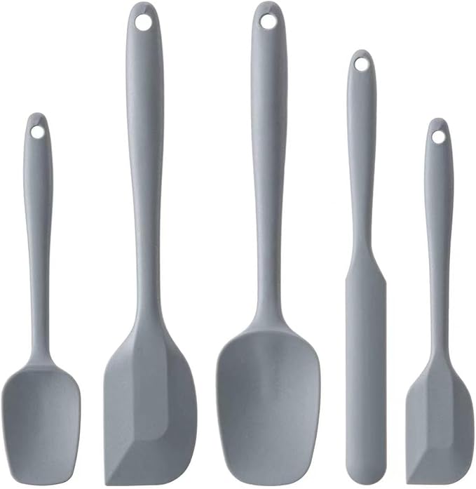 Silicone Spatula Set, 5 Piece Food Grade Rubber Spatulas for Baking, Cooking, and Mixing High Heat Resistant Non Stick Dishwasher Safe BPA-Free (Grey)