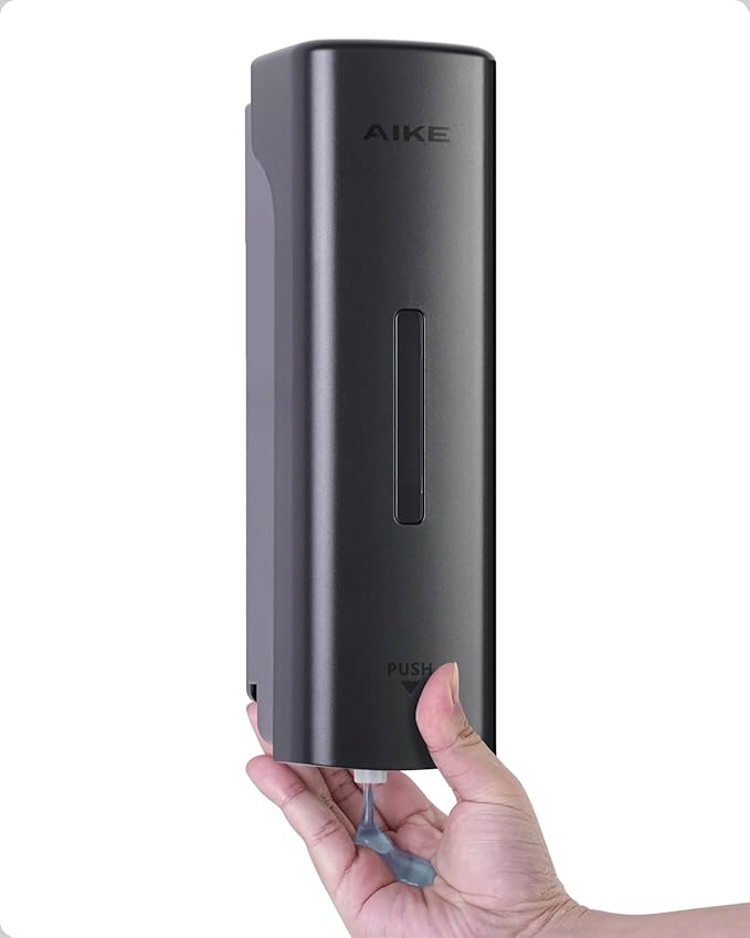AIKE EasyPush Liquid Wall Mount Soap Dispenser,11.8 fl.oz. for Commercial and Home(Dark Silver)