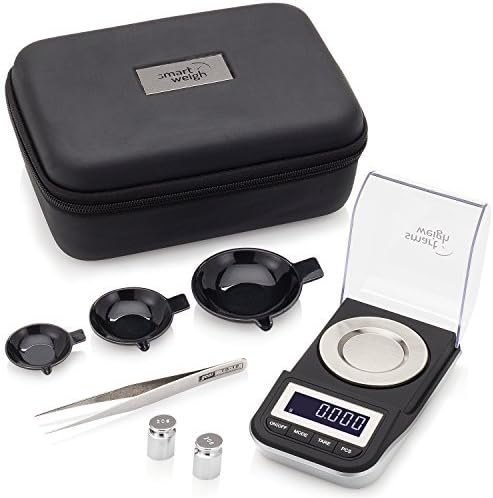 Smart Weigh 50g x 0.001 Grams, Premium High Precision Digital Milligram Scale, Includes Tweezers, Calibration Weights,Three Weighing Pans and Case