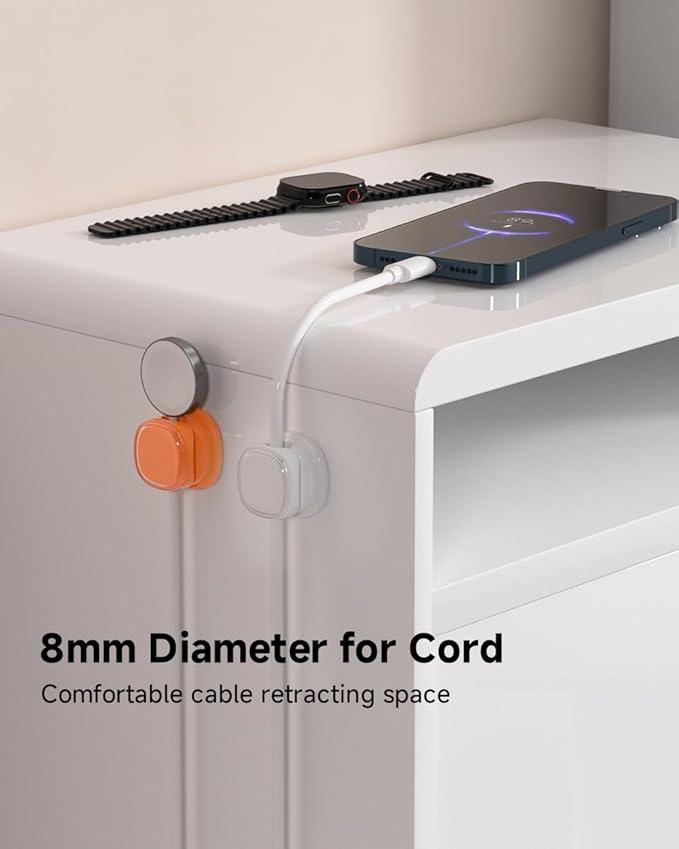 9 Pack Cord Organizer, Spring Cable Management, Adhesive Cute Cable Holder Clips, Phone Charger Wire Keeper for Desk Nightstand Car Office (9-Pack White_Orange)