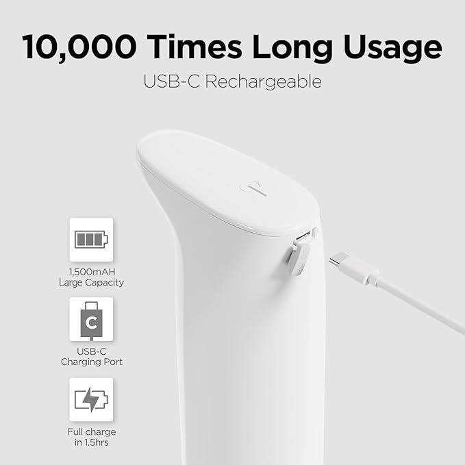 mooas Automatic Foaming Soap Dispenser Milky Touchless Foaming Hand Soap Dispenser, USB Rechargeable Electric Sensor Auto Foam Soap Dipsenser for Bathroom Kitchen Dish Wash Commercial 10.8oz (White)