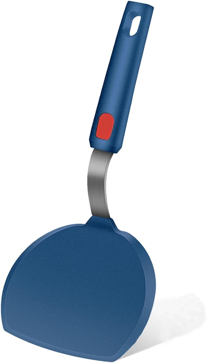 Tenta Kitchen Silicone Pancake Spatula Turner for Cooking and Baking- 600°F Heat Resistant Rubber Egg Spatulas (Blue Round Spatula)