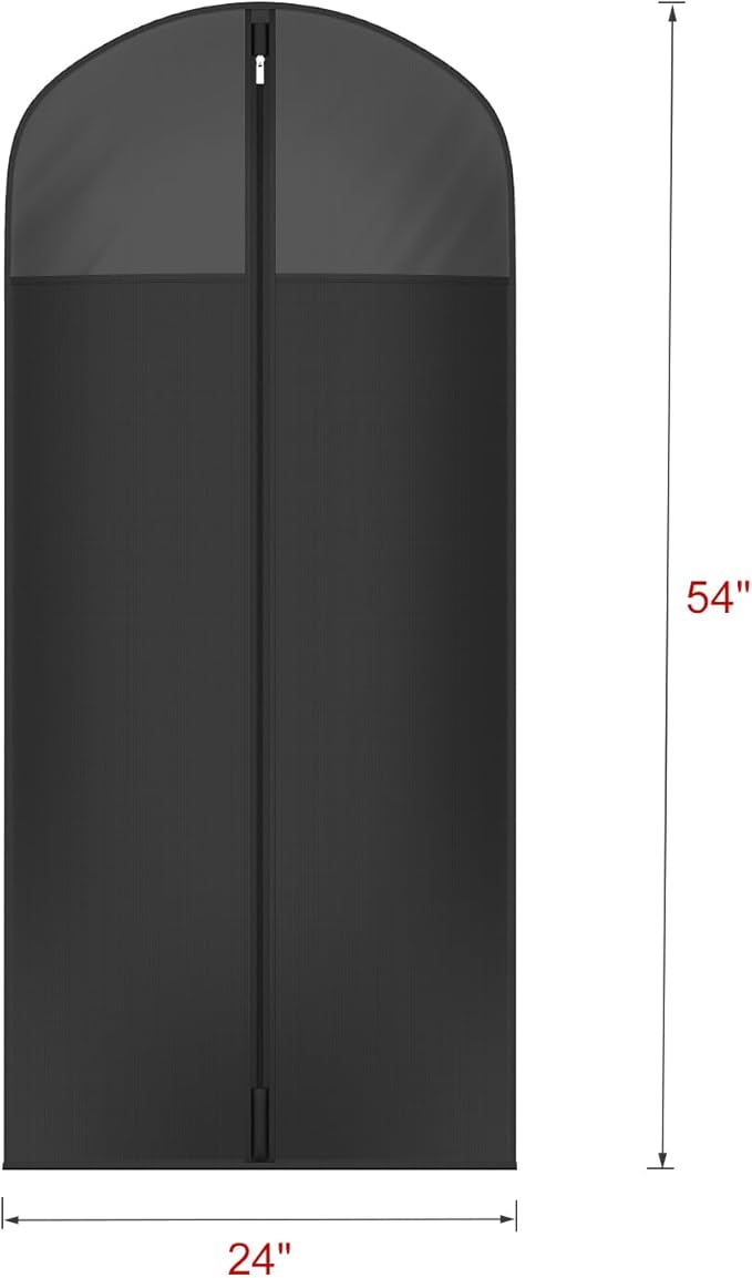 Univivi Long Garment Bags for Hanging Clothes, 54" Dress Bags for Gowns Long for Closet Storage with Large Visible Window for Long Suits, Coats, Dresses, 6 Pack, Black