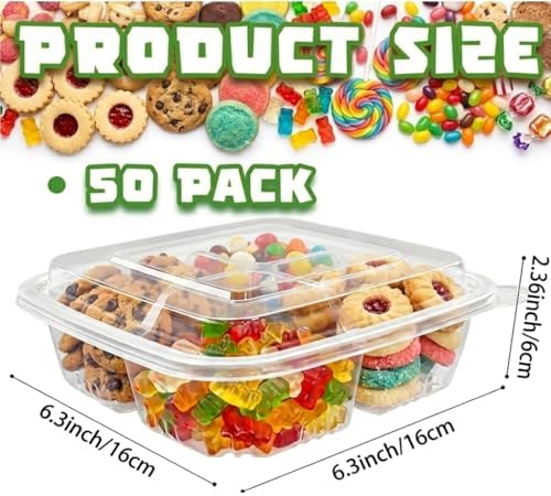 50 Pcs Snack Containers, 4 Compartment Bento Box with Lids, Plastic Food Storage Containers for Work Travel Camping(Clear)