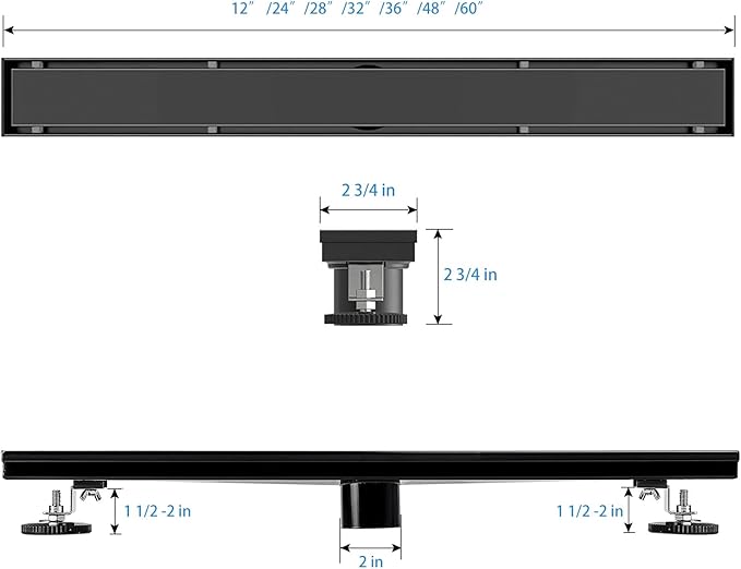 SaniteModar Linear Shower Drain,Black Shower Drain 32 inch with Flat and Tile Insert 2 in 1 Panel