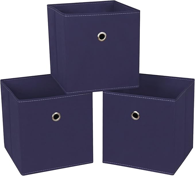 Black Foldable Storage Cubes Bins, Navy Blue